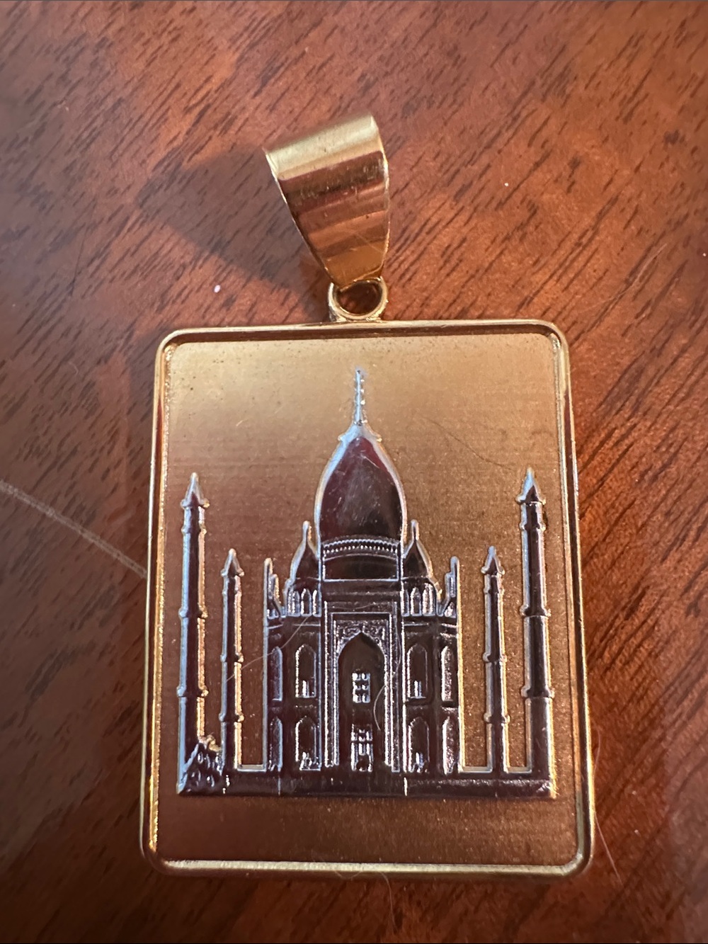 Taj Mahal Rectangular Gold & Silver Tone Pendant